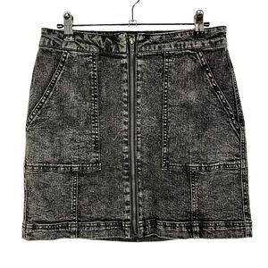 Material Girl Black Washed Denim Zip Front Utility Mini Skirt M